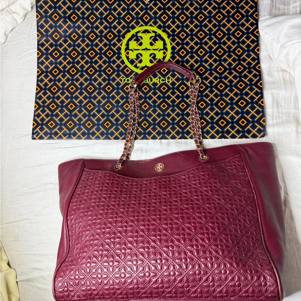 Tory Burch Plum Quilted Tote